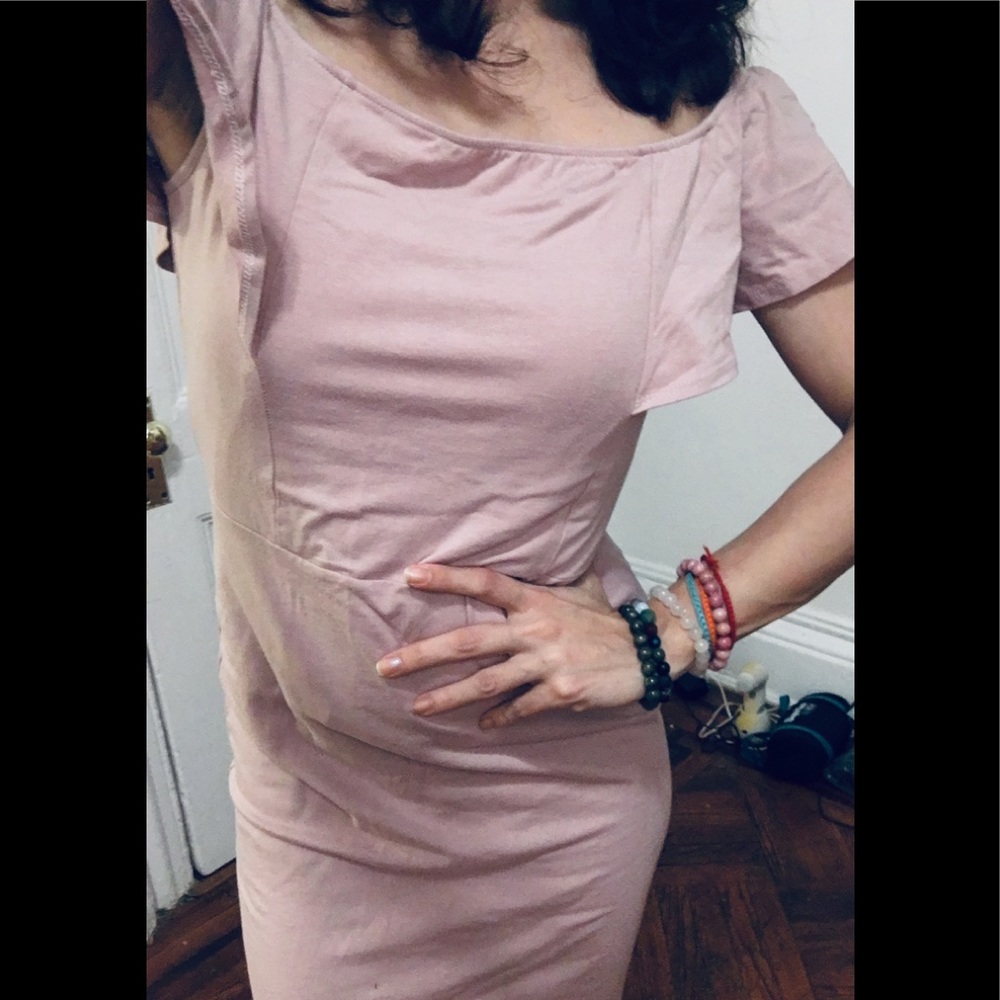 Pale pink butterfly flutter sleeve dress